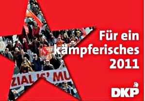 Plakat. Auf rotem Untergrund Stern, darin Bild. Wunsch: Für ein kämpferisches 2011. DKP.